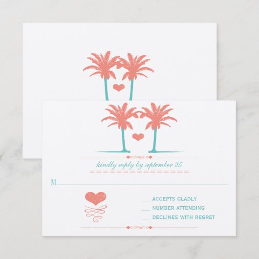 Coral and Turquoise Beach Typography Invite Kaart (Voorkant / Achterkant)