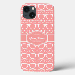 Coral and White Geek Glasses Persoonlijke naam Case-Mate iPhone Case