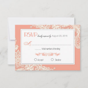 Coral and White Lace Elegant RSVP-kaart RSVP Kaartje
