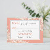 Coral and White Lace Elegant RSVP-kaart RSVP Kaartje (Staand voorkant)