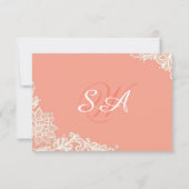 Coral and White Lace Elegant RSVP-kaart RSVP Kaartje (Achterkant)