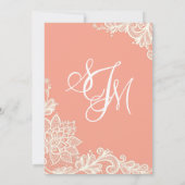 Coral and White Lace Wedding Invitation Kaart (Achterkant)