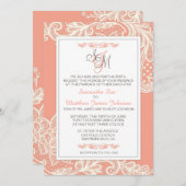 Coral and White Lace Wedding Invitation Kaart (Voorkant / Achterkant)