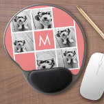 Coral and White Photo Collage - Aangepast monogram Gel Muismat<br><div class="desc">U kunt de foto's van het Instagram voor dit ontwerp gebruiken. Gebruik 6 vierkante foto's om een uniek en persoonlijk cadeau te creëer. Of je kunt de hipster puppy houden en een trendy keepslag maken. Als u de afbeeldingen moet aanpassen,  klik op het aanpassingshulpmiddel om veranderingen aan te brengen.</div>