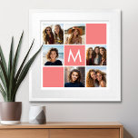 Coral and White Photo Collage - Aangepast monogram Poster<br><div class="desc">U kunt de foto's van het Instagram voor dit ontwerp gebruiken. Gebruik 6 vierkante foto's om een uniek en persoonlijk cadeau te creëer. Of je kunt de hipster puppy houden en een trendy keepslag maken. Als u de afbeeldingen moet aanpassen,  klik op het aanpassingshulpmiddel om veranderingen aan te brengen.</div>