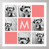 Coral and White Photo Collage - Aangepast monogram Poster (Voorkant)