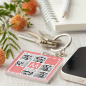 Coral and White Photo Collage - Aangepast monogram Sleutelhanger (Voorkant Rechts)