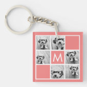 Coral and White Photo Collage - Aangepast monogram Sleutelhanger (voorkant)