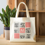 Coral and White Photo Collage - Aangepast monogram Tote Bag<br><div class="desc">U kunt de foto's van het Instagram voor dit ontwerp gebruiken. Gebruik 6 vierkante foto's om een uniek en persoonlijk cadeau te creëer. Of je kunt de hipster puppy houden en een trendy keepslag maken. Als u de afbeeldingen moet aanpassen,  klik op het aanpassingshulpmiddel om veranderingen aan te brengen.</div>