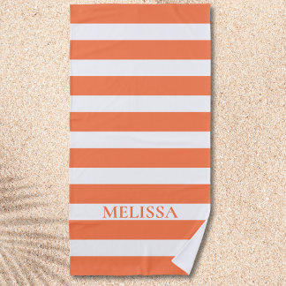  Coral And White Striped Name Cabana Stripe  Strandlaken