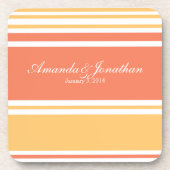 Coral and Yellow Modern Stripes Wedding Bier Onderzetter (Voorkant)