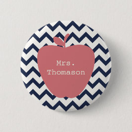 Coral Apple en Navy Chevron Teacher Ronde Button 5,7 Cm