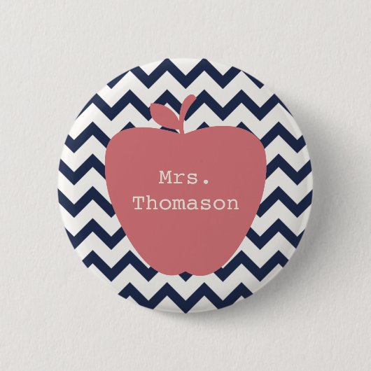 Coral Apple en Navy Chevron Teacher Ronde Button 5,7 Cm (Voorkant)