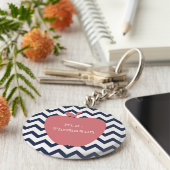 Coral Apple en Navy Chevron Teacher Sleutelhanger (Zijkant)