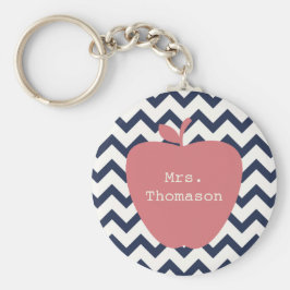 Coral Apple en Navy Chevron Teacher Sleutelhanger