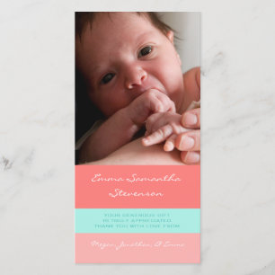 Coral Aqua - Bedankt voor je Baby shower fotokaart
