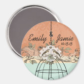 Coral & Aqua Bird Cage Weddenschap Scroll Magnet (Voorkant / Achterkant)