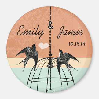 Coral & Aqua Bird Cage Wedding Magnet of Customize