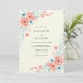 Coral Aqua Blossom Bruiloft Kaart (Staand voorkant)