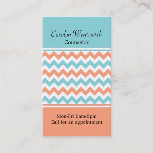 Coral & Aqua Chevron Aangepast Visitekaartje (Voorkant)