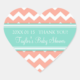 Coral Aqua Chevron Baby shower Favor Stickers