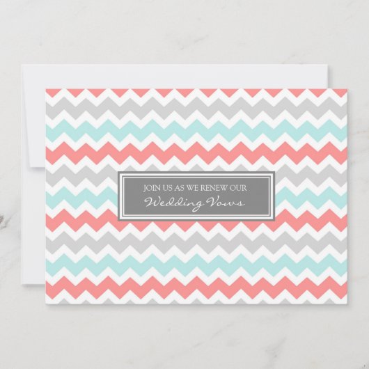 Coral Aqua Chevron Wedding Vow Renewal Uitnodiging (Voorkant)