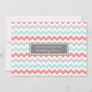 Coral Aqua Chevron Wedding Vow Renewal Uitnodiging