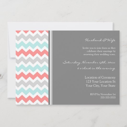 Coral Aqua Chevron Wedding Vow Renewal Uitnodiging (Achterkant)