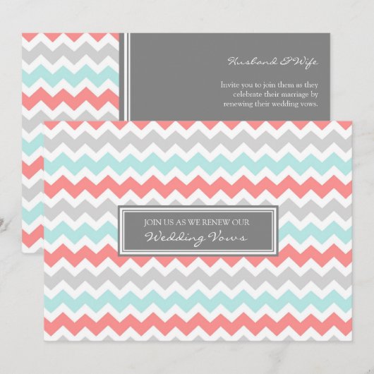 Coral Aqua Chevron Wedding Vow Renewal Uitnodiging (Voorkant / Achterkant)