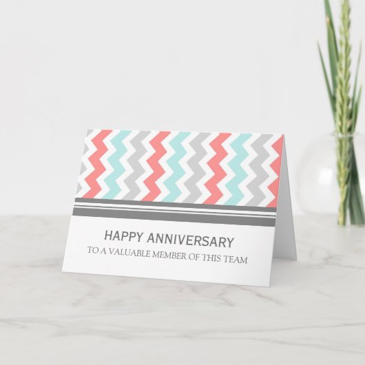 Coral Aqua Gray Chevron Medewerker Jubileum Kaart (Voorkant)