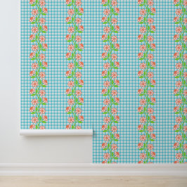 Coral Aqua & Lime Bloemstuk op Gingham Behang