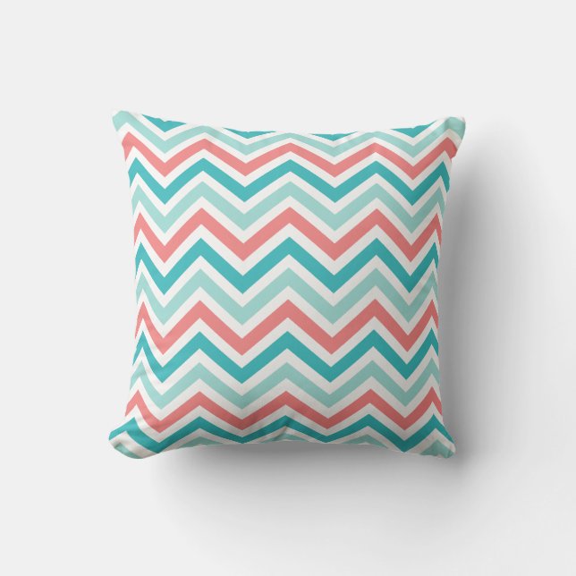 Coral Aqua Mint Chevron Stripes Sierkussen (Voorkant)
