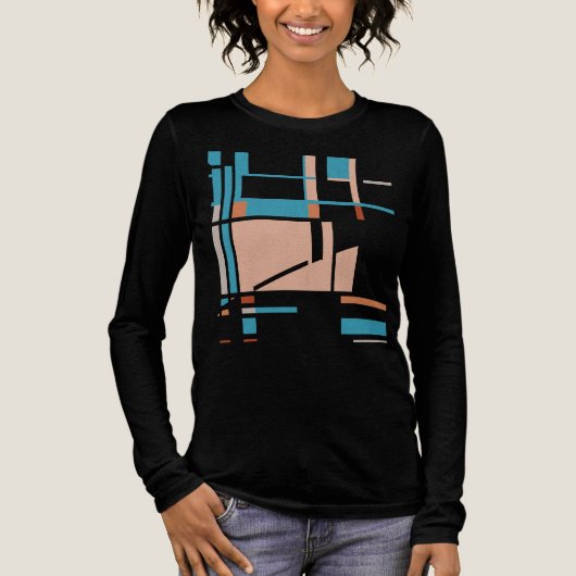 Coral Aqua Oranje MCM Look Geometrisch Abstract Tri-Blend Shirt (Voorkant)