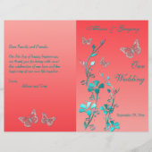 Coral Aqua Silver Butterfly Floral Wedding Program (Voorkant)