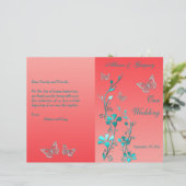 Coral Aqua Silver Butterfly Floral Wedding Program (Staand voorkant)