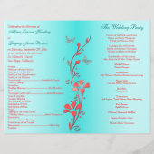 Coral Aqua Silver Butterfly Floral Wedding Program (Achterkant)