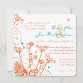 Coral Aqua Yellow Wilde Flowers Wedding Invitation Kaart (Voorkant)