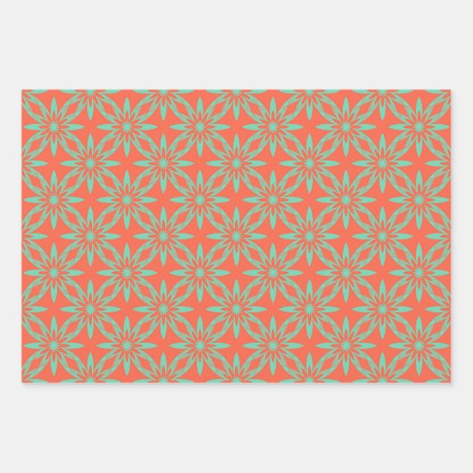 Coral Aquamarine Flower Seamless Pattern Inpakpapier Vel (Voorkant 3)