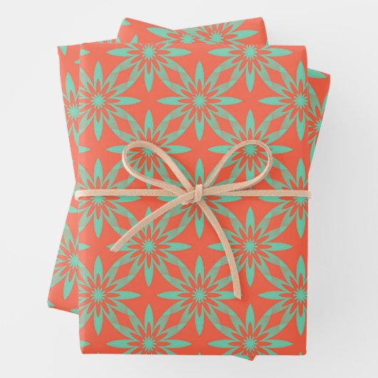 Coral Aquamarine Flower Seamless Pattern Inpakpapier Vel (In situ)
