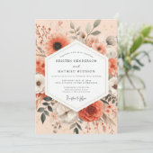 Coral Artistic Bloom Wedding Kaart (Staand voorkant)