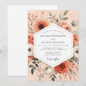 Coral Artistic Bloom Wedding Kaart (Voorkant / Achterkant)