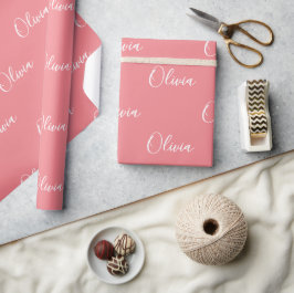 Coral Background Name Girly Elegant Name Cadeaupapier