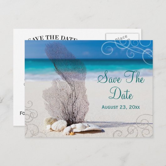 Coral Beach Bewaar de datum Destination Wedding Ka Aankondigingskaart (Voorkant / Achterkant)