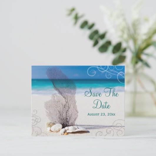 Coral Beach Bewaar de datum Destination Wedding Ka Aankondigingskaart (Staand voorkant)
