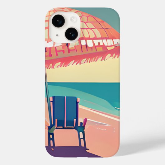 Coral Beach Chair, paraplu, Blauwgroen strand Case-Mate iPhone Case (Achterkant)