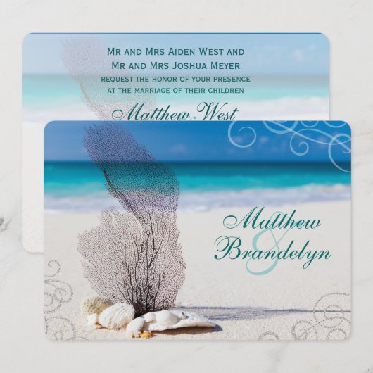 Coral Beach Destination Wedding Invitations Kaart (Voorkant / Achterkant)