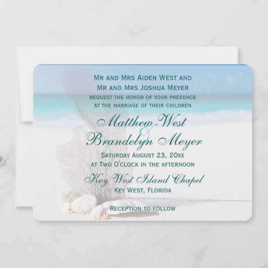 Coral Beach Destination Wedding Invitations Kaart (Achterkant)