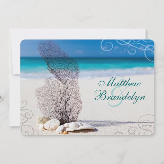 Coral Beach Destination Wedding Invitations Kaart (Voorkant)