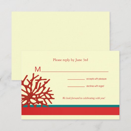 Coral Beach RSVP-reactiekaart RSVP Kaartje (Voorkant / Achterkant)