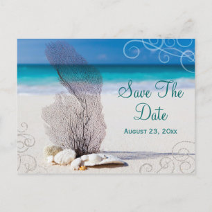 Coral Beach Save the Date Destination Wedding Card Aankondigingskaart